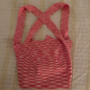 Tie back pink and white cropped tank size small